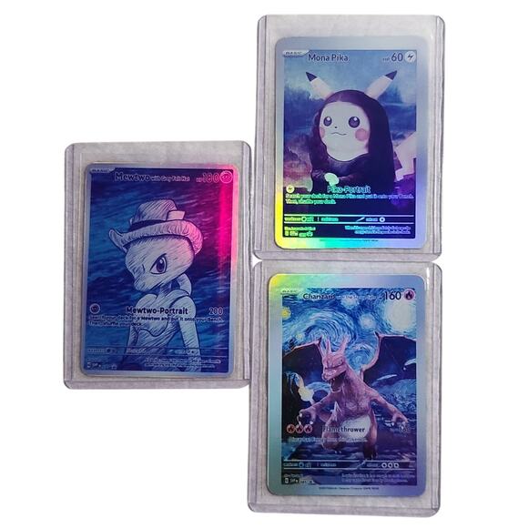 Custom Pokemon Holo Foil Artwork Lot Starry Night, Mona Pika, Mewtwo Portrait NM - Picture 1 of 8